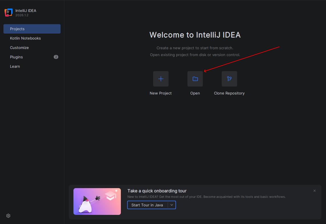 Intellij Start Screen